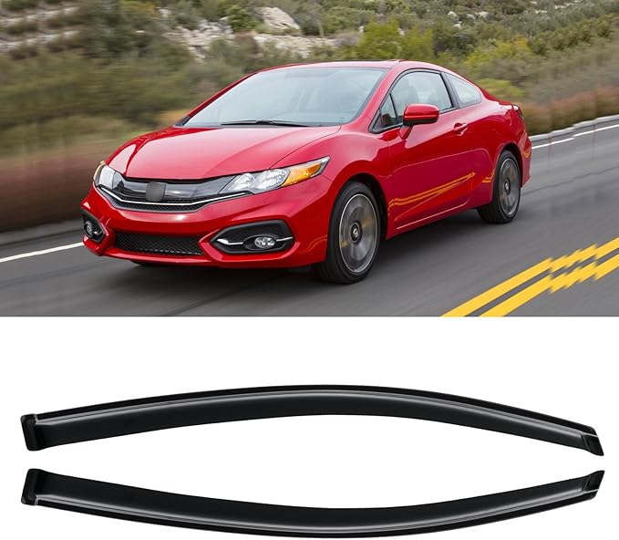 Window Rain Guards for 2012-2015 Honda Civic Coupe (2-Doors), Window Visor Guard Vent Wind Shade Deflector Rain Shield Protector Sun Visor for 12-15 Civic 2013 2014,Tape-on/Outside-Mount, 4PCS