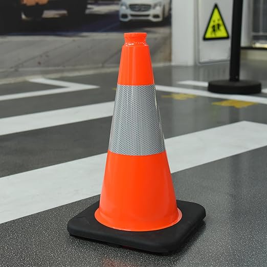 OrangeStar 8Pack 18" Orange Traffic Safety Cones, PVC Parking Cone Construction Cones w/Reflective Collar Heavy Duty Rubber Base for Driving Practice, Parking Lots and Roadwork