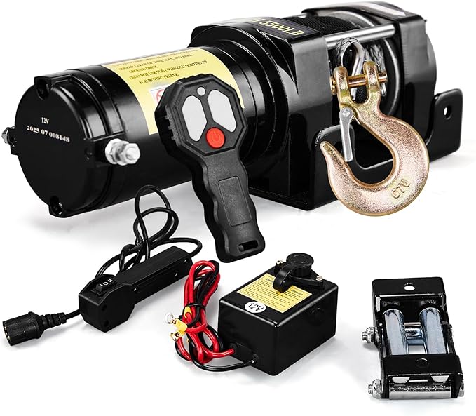 MOTORHOT 5500 lb Electric Winch with Synthetic Rope,12V DC ATV UTV Winch with Both Wireless Handheld Remote and Corded Control,IP67 Waterproof Portable Power Winch for Off-Road Recovery,Towing,Boat