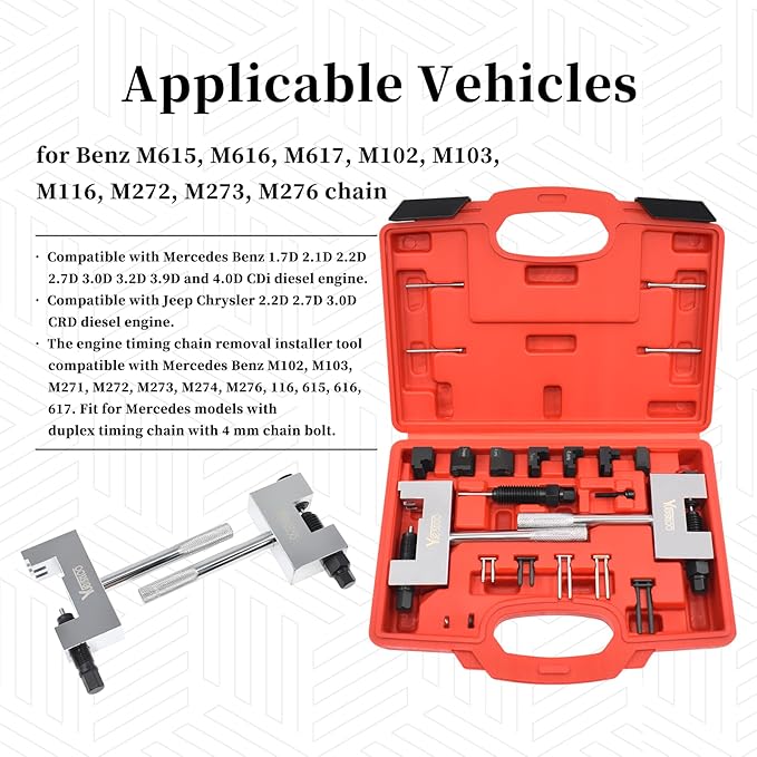 Engine Timing Chain Removal Installer Tool Kit, Camshaft Riveting Tool, Compatible with Mercedes Benz M271 M272 M273 M274 M276, with Carrying Case & Gloves