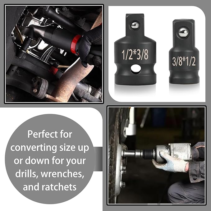 Utoolmart 2 Piece Impact Socket Adapter Set, 1/2"to 3/8" & 3/8"to 1/2" Impact Adapter Set Breaker Bar Wrench Conversions Conversion Kit & Socket Reducer, Cr-Mo