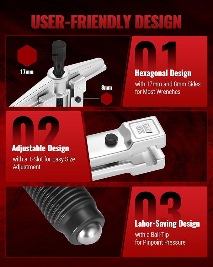 Gear Puller Set, Adjustable 2 Jaw Bearing Puller, Pulley Puller, Flywheel Puller Kit with Extendable Arms and Reversible Jaws for Removing Bearings, Gears, Pulleys and Flywheels
