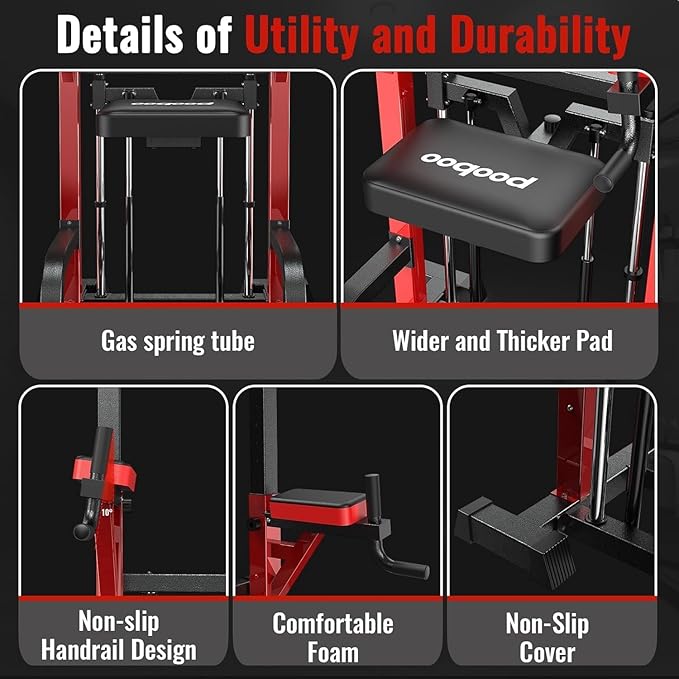 Power Tower Dip Station Pull Up Bar for Fitness Home Gym Workout,Multi-Function Adjustable Height Fitness Strength Training Exercise Equipment,with Power Elastic Ropes (Red Black)
