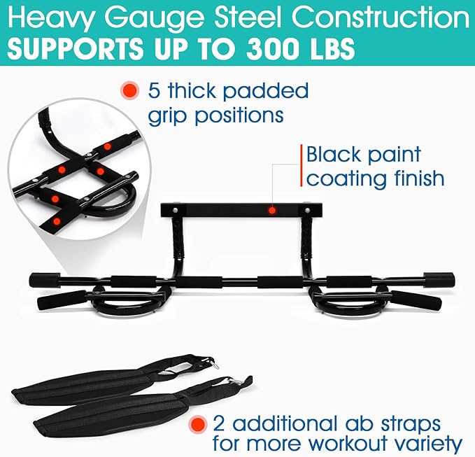 Yes4All Heavy Duty Doorway Pull-Up Bar - Multi-Grip, Solid Bar Construction