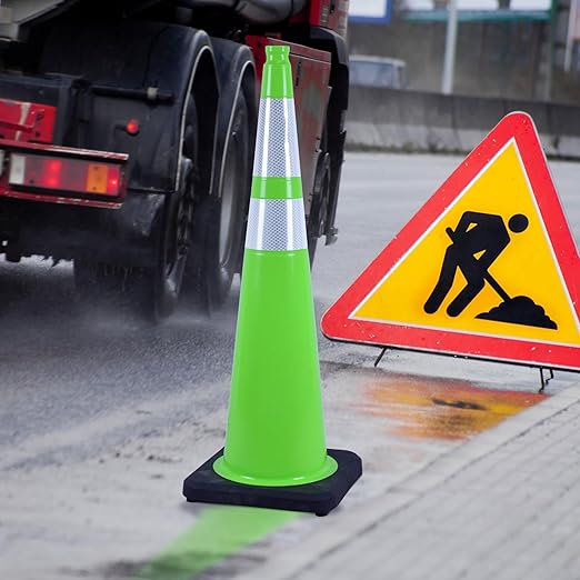 OrangeStar 36" Large Traffic Cones 4-Pack, Green Safety Cones with 2 Reflective Collars, Weighted Base for Highway, Roadwork, Construction, Warehouse Safety, Parking Lots, Indoor & Outdoor Use