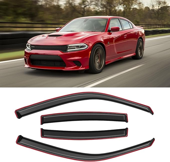 in-Channel Window Rain Guards for 2011-2023 Dodge Charger, Window Visor Guard Vent Wind Shade Deflector Rain Shield Protector Sun Visor 2012 2013 2014 2015 2016 2017 2018 2019 2020 2021, 4PCS