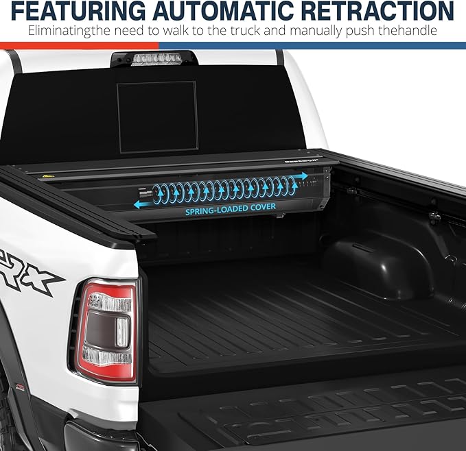 Retractable Hard Tonneau Cover Fits 2009-2025 Dodge Ram 1500 5'7" (67.4") Truck Bed (incl. New Body & Classic) | No Fit W/RamBox or Stepside Model | BY22D |