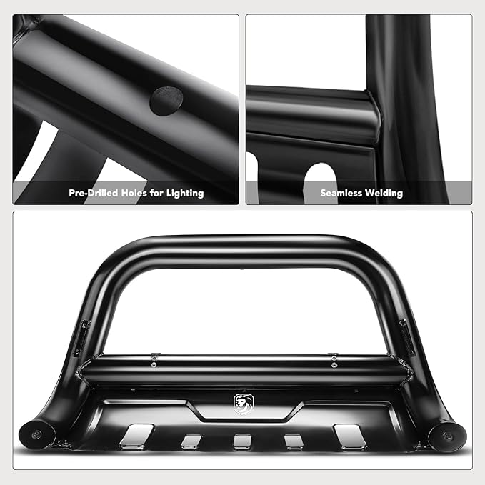 YHTAUTO 3.5" Bull Bar Push Bar with Skid Plate Light Mount Fit Ford Models, Bronco 2021 2022 2023 2024 2025, Alloy Steel Brush Guard for Truck Front Bumper Off Road Accessories