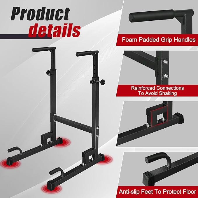 Dip Stand, Pull Up Bar Station, Power Tower, Heavy Duty Parallel Bar for Tricep Dips, Pull-Ups, Push-Ups, L-Sits