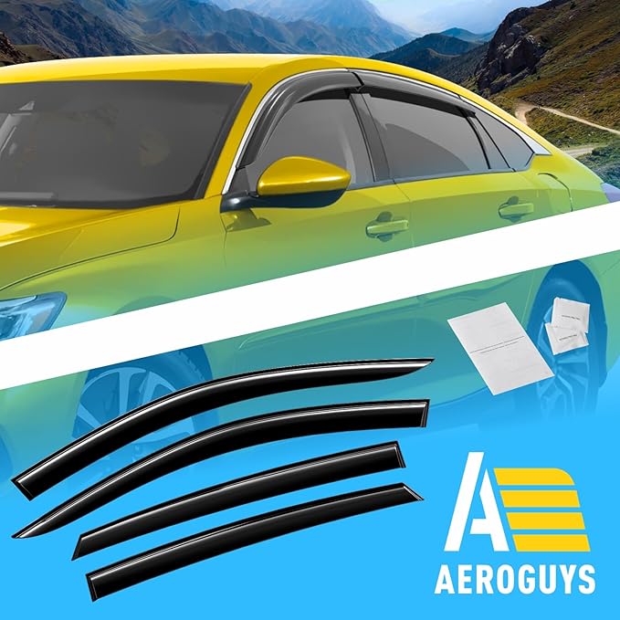 Extra Durable Window Deflectors Tape-On Window Visors Rain Guards Fit for Honda Accord 2018-2022, Sun Visors, Wind Vent for Shades, Exterior Car Accessories - 4pcs. AG0183