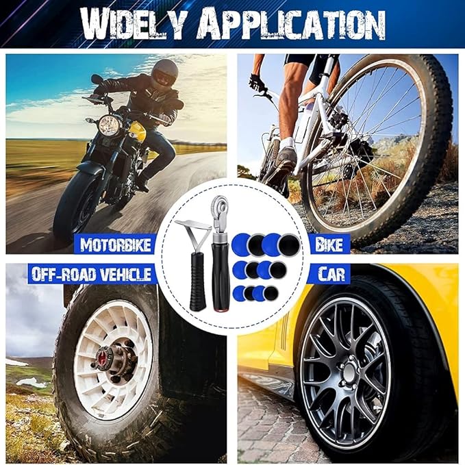 60 Pieces Tire Patch Kit 32 mm 42 mm 58 mm Tire Repair Kit with Tire Patch Roller Scraping Cutter Tire and Tube Patches Tire Repair Tools for Car Truck Motorcycle Bike Wheel