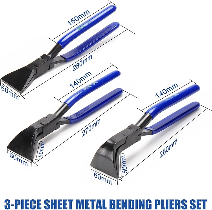 XJX 3-Piece Sheet Metal Hand Seamers, Bending Metal Hand Tools Straight, 45°and 90° Sheet Metal Bending Pliers Set