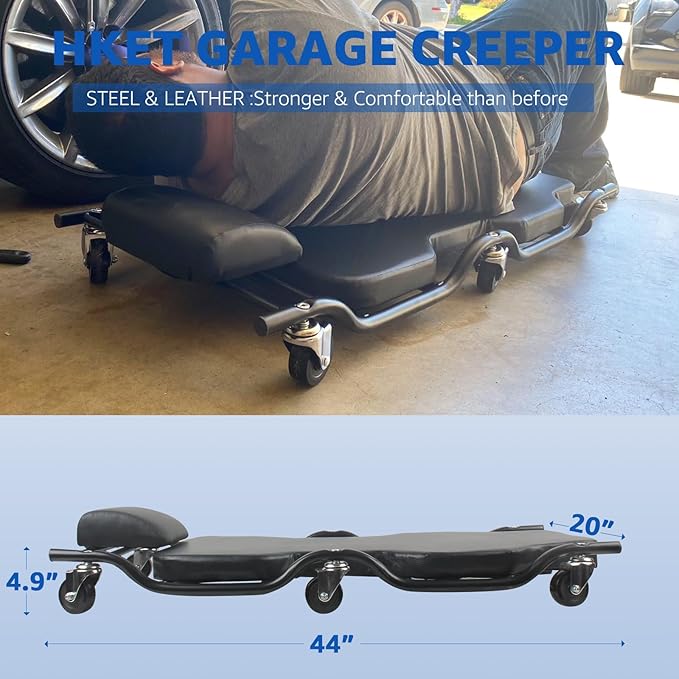 HKTE 44 inches Heavy Duty Garage Creeper, Low Profile Design, Durable Metal Frame, Comfortable Pillow