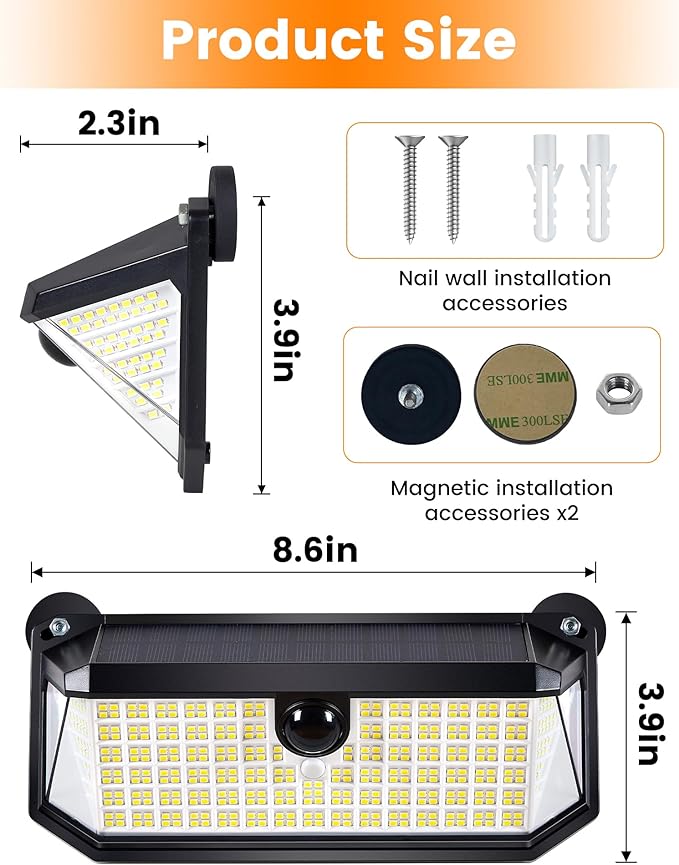 1 Pack Magnetic RV Solar Light with 10X Strong Magnet, 416 LEDs, 1500LM, 3 Lighting Modes, IP65 Waterproof Solar Lights Outdoor for Trailers, Campers, RV Exterior, Porch & Awning Lighting