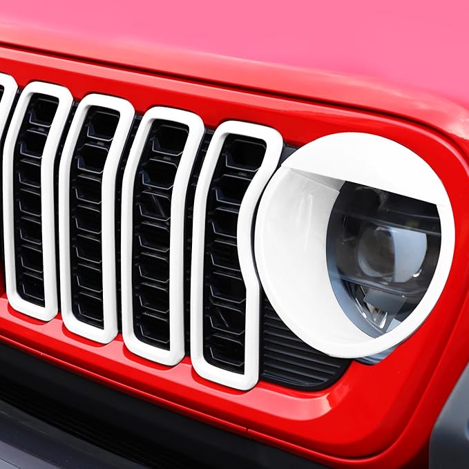 Front Grill Inserts Front Headlight Cover Kit fit for Jeep Wrangler JL JLU Gladiator JT 2024+ Exterior Accessories,White