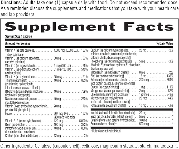 Country Life Daily Total One Multivitamin, Iron Free Once a Day Multivitamin & Multimineral Complex, Vitamins A, C, D, Including Coenzyme B-Vitamins, Supports Energy Metabolism, 60 Vegan Capsules