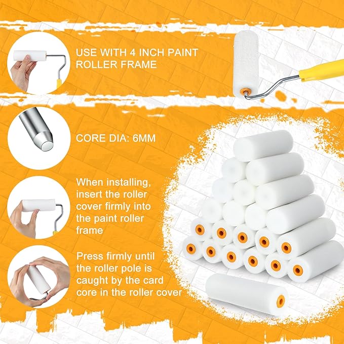 80 Pcs 4 Inch Mini Paint Roller Covers Small Foam Paint Roller Foam Roller Paint High Density Foam Roller Refills Brings Fine Smooth Finishes Flat Surfaces for Painting Cabinet Wall Cupboards Doors
