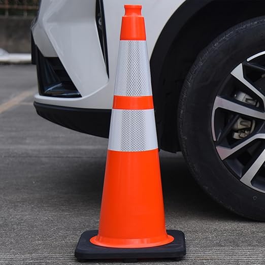 OrangeStar 28 Inch Orange Traffic Cones 8-Pack, Heavy Duty PVC Safety Cones with 2 Reflective Collars, Weighted Base for Highway, Roadwork, Construction, Warehouse Safety, Parking Lots