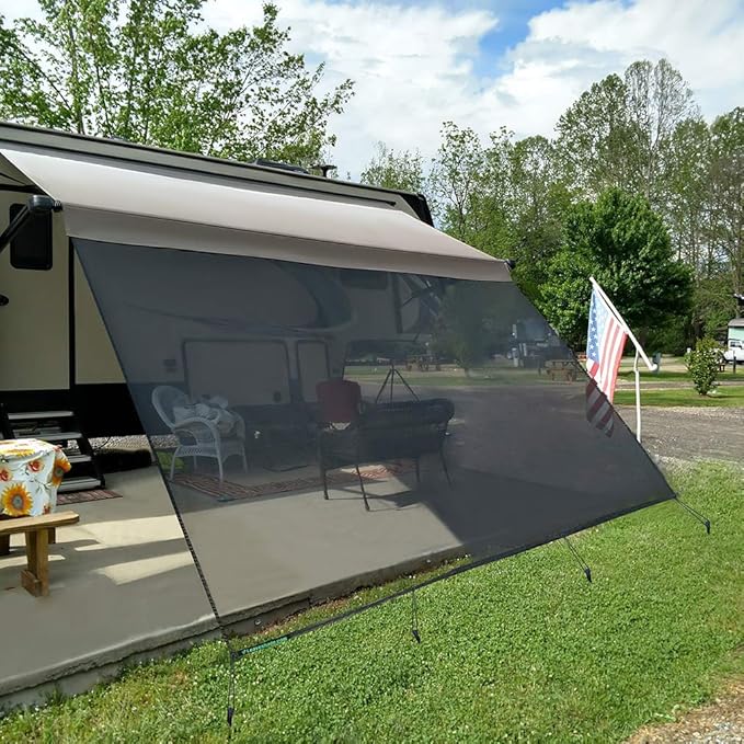 Tentproinc RV Awning Sun Shade Screen 10' X 15' 3'' (Fit for 16' Awning) Mesh Sunshade Block UV Glary Motorhome Camping Trailer Awning Shadescrreen UV Sunblocker Sunscreen - 3 Year Warranty (Black)
