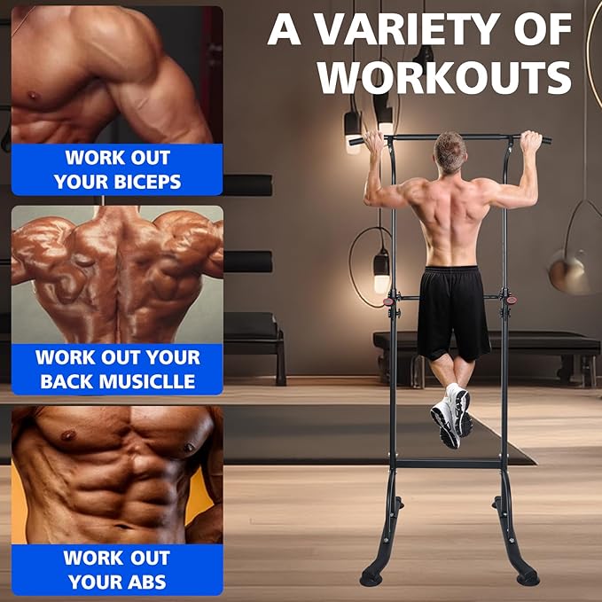 Power Tower Pull Up Bar Station,Height Adjustable Multi-Function Dip Station for Home Gym Strength Training Fitness Workout Equipment