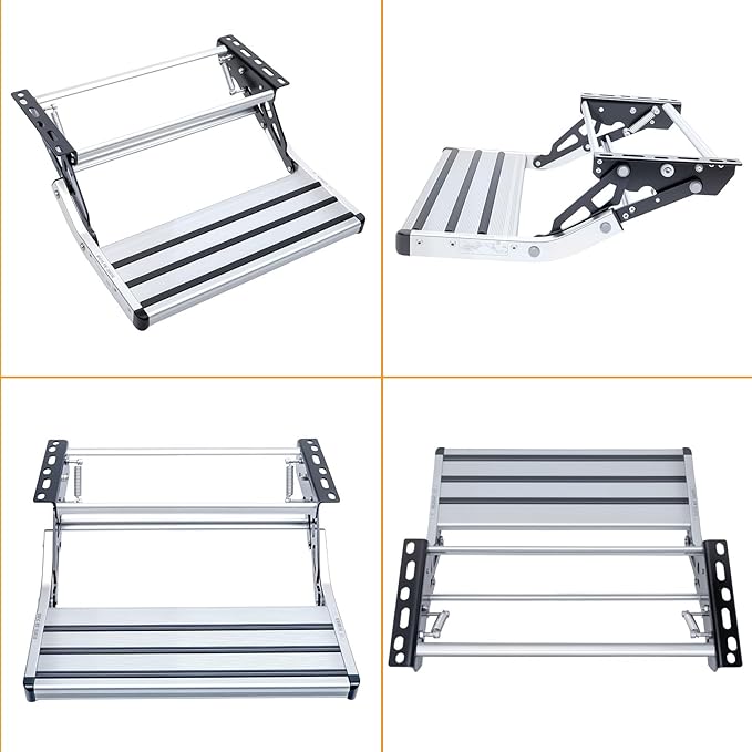 RV Steps, 1-Step, Manual Retractable RV Steps, 400 LBS Load Capacity, Foldable Aluminum Alloy Camper Steps, Thickened Steel Plate Trailer Steps, Non-Slip Design, Ideal for RV, Trailer, Camper