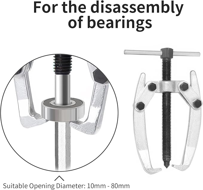 2 Jaw 3in/80mm Universal Bearing Gear Pullers Heavy Duty Extractor Tool,High Carbon Steel Puller,Adjuestable Removal Kit Type for Bearings/Flywheels/Pulleys Remove