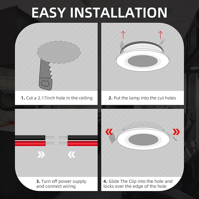 RV Boat Recessed Ceiling Lights, RV Puck Lights, 12V RV Lights Interior, Ultra-Thin RV Light Fixtures, High Brightness Camper Interior Light for RV Motorhome Boat