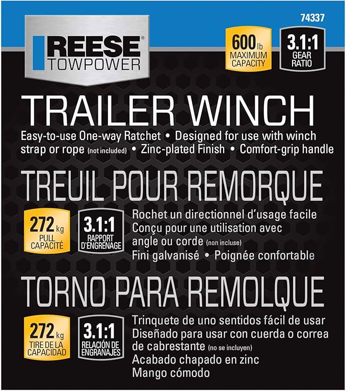 Reese Towpower 74337 600 Pound Capacity Winch , Black