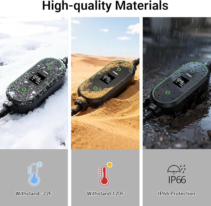 Portable Level 1&2 EV Charger-ETL Certified,12/16A 110V-240V with 25FT Extension Cable, NEMA 6-20 Plug & NEMA 5-15 Adapter,Portable Electric Vehicle Charging Stations for All SAE J1772 Cars