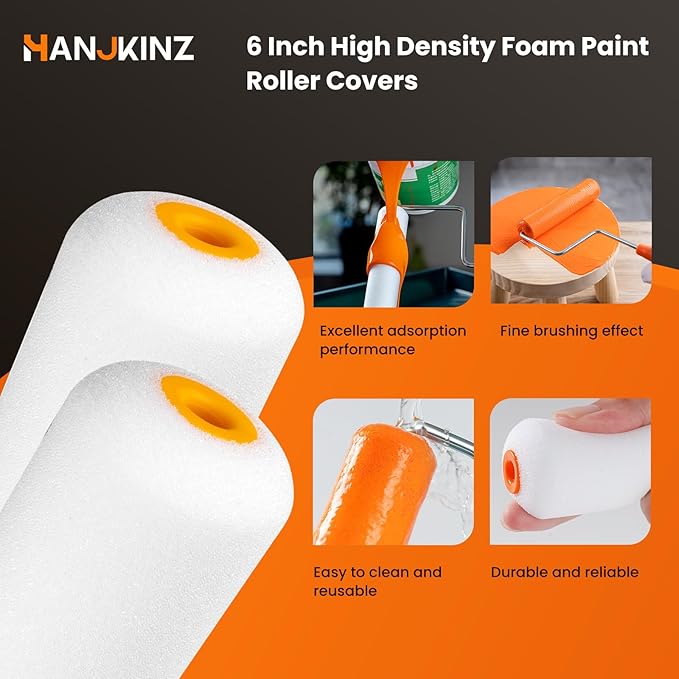 Foam Paint Roller, 20 Pack, 6 Inch Mini Paint Roller Covers, High Density Foam Paint Roller, Small Paint Rollers for All Flat Surfaces, Suitable for Wall,Kitchen Cabinets, Doors, Tables, Etc