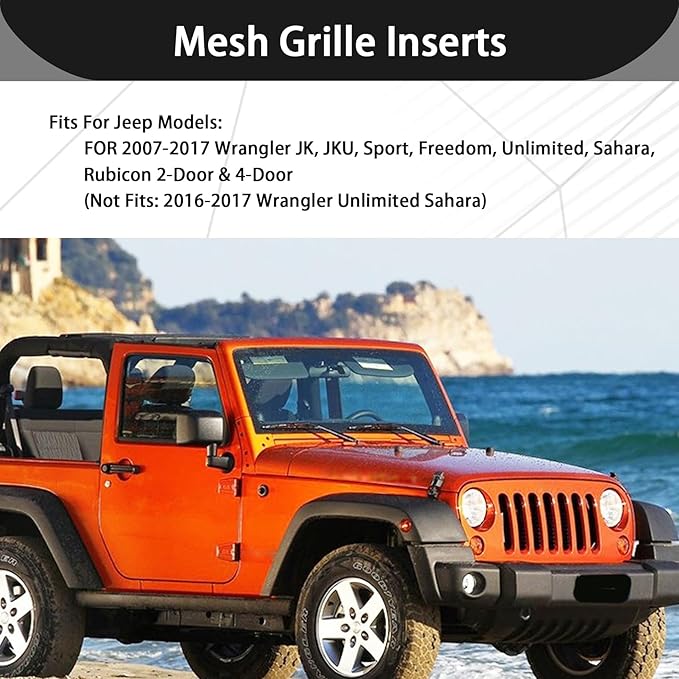 Front Grill Mesh Inserts Clip-in Grille Guard Glossy Black Fits For Jeep 2007-2015 Wrangler JK JKU Sport Freedom Unlimited Sahara