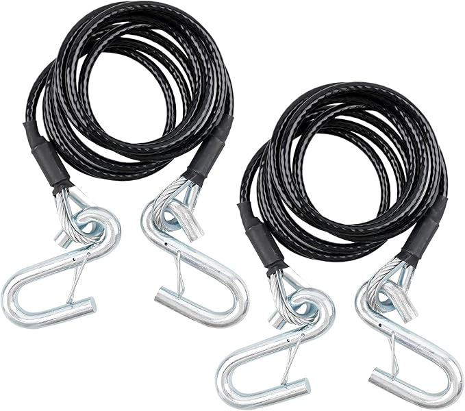 BX88196 Coiled Safety Cable Kit with S-Hook | 7500 lbs,7 Ft(84") Black Trailer Safety Cables(2 PCS)