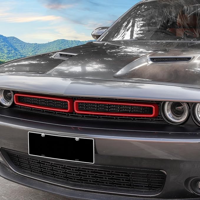 for Challenger Front Grill Mesh Grille Inserts Trim Cover Red Compatible with Dodge Challenger 2015-2023 Red Exterior Accessories 2pcs