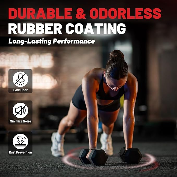 PAPABABE HEX Dumbbell Set 2.5-125lb, Rubber Encased Home Gym Dumbbells, Exercise & Fitness Weights Dumbbells for Women & Men, Hand Weight for Strength Training