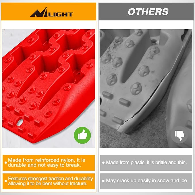 Nilight Recovery Off-road Traction Boards Emergency Tire Mats For 4WD 4X4 Mud Sand Snow with 2PCS Mounting kit Zipper Bag 2 leashes (Red)