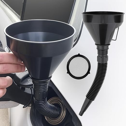 5-Piece Automotive Oil Funnel Set with Flexible Neck, Filter Screen, Wide Mouth for Gas, Oil, Coolant, Engine Oil
