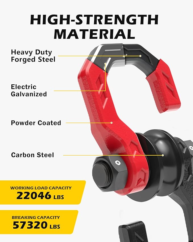 Separate D-Ring Shackle with Pulley Block, Towing Winch Snatch Block & 3/4" Separate D-Ring Shackle 2in1 Set, 57320lbs(26T) Breaking Strength, for Recovery, BlackRed