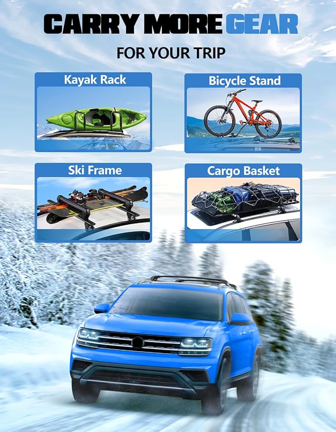 FengYu 300lb Lockable Roof Rack Cross Bars Compatible with Volkswagen VW Atlas 2017-2026 with Raised Side Rails(Not for Atlas Cross Sport), Heavy Duty Aluminum Roof Rails Crossbars Cargo Bars Carrier