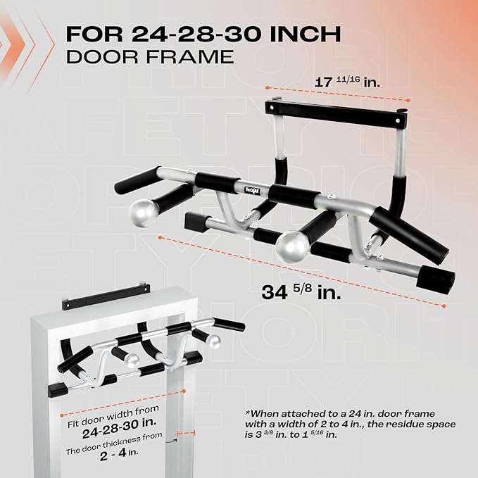 Yes4All Heavy Duty Doorway Pull-Up Bar - Multi-Grip, Solid Bar Construction