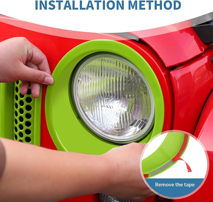 for Jeep JK Front Grille Inserts & Headlight Cover Trim Ring for Jeep Wrangler JK JKU 2007-2017 Green Exterior Accessories 9pcs