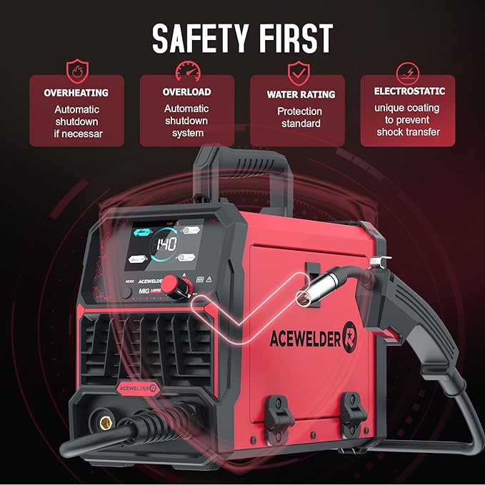 140A MIG Welder, 3 in 1 Flux Core, MIG/LIFT TIG/Stick Welding Machine 110V Portable IGBT Inverter Synergic Control, LED Display with Welding Helmet
