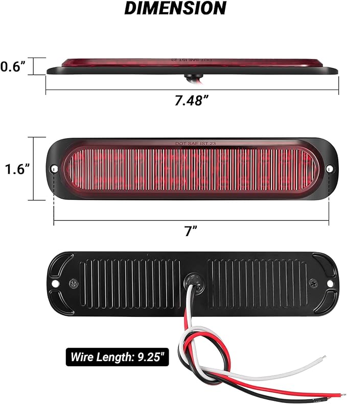 7.5 inch Aluminum Housing Red Stop Brake Turn Signal LED Trailer Lights 24LEDs Waterproof Surface Mount Side Marker Lights for Truck Tractor Motorcycle Jeep RV, 2Pcs