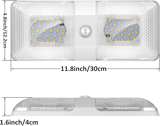 BlueFire 1 Pack Upgraded Super Bright DC 12V Led RV Ceiling Double Dome Light RV Interior Lighting with ON/Off Switch for Trailer Camper Car RV Boat (Warm White - 1PCS)