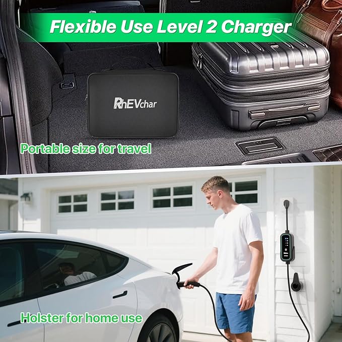 40A Tesla Level 2 NACS Connector EV Charger 9.6KW Fast Electric Vehicle Charging Stations for Home with 240V NEMA 14-50 Plug, 25FT Cable, Travel Bag, Wireless Port Opener