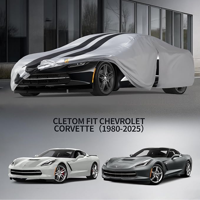 10 Layers Sedan Car Cover Custom Fit for Chevrolet Corvette C4/C5/C6/C7(1980-2025), 100% Waterproof All Weather, Gift with Towel, Heavy Duty Car Covers for Rain Sun UV Protection with Door Zipper.