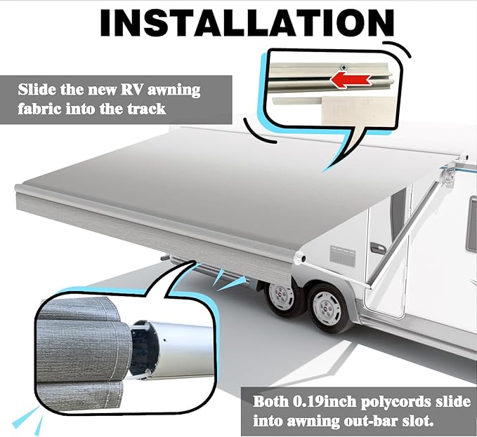 RV Awning Fabric Replacement,18.5oz Heavy-Duty Vinyl Camper Awning Replacement,RV Canopy Replacement,Trailer Awning Universal for Camper Travel Trailers,Grey Fade 12'(Fabric 11'2")