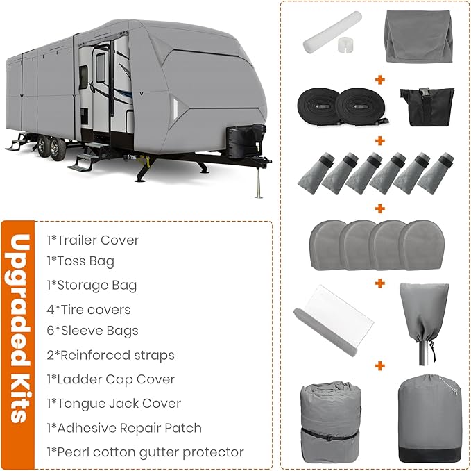Leader Accessories Windproof RV Cover 16' -18' Travel Trailer Cover Extra Thick Camper Cover - Anti-uv & Ripstop with 4 Tire Covers, Adhesive Repair Patches