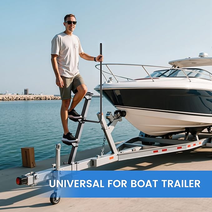 Heavy-Duty Boat Trailer Steps,Boat Trailer Tongue Steps with Anti-Slip Handrail,EVA Anti-Slip Mat,450Lbs Capacity,Multiple Installation Angles,4 Steps