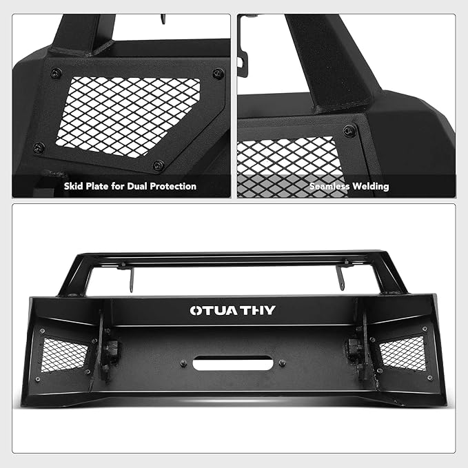 YHTAUTO Bull Bar Push Bar with Skid Plate Light Mount Fit Toyota 4Runner 2014-2024, Heavy Duty Steel Brush Guard for Truck Front Bumper w/Winch Frame Textured Black Off Road Accessories