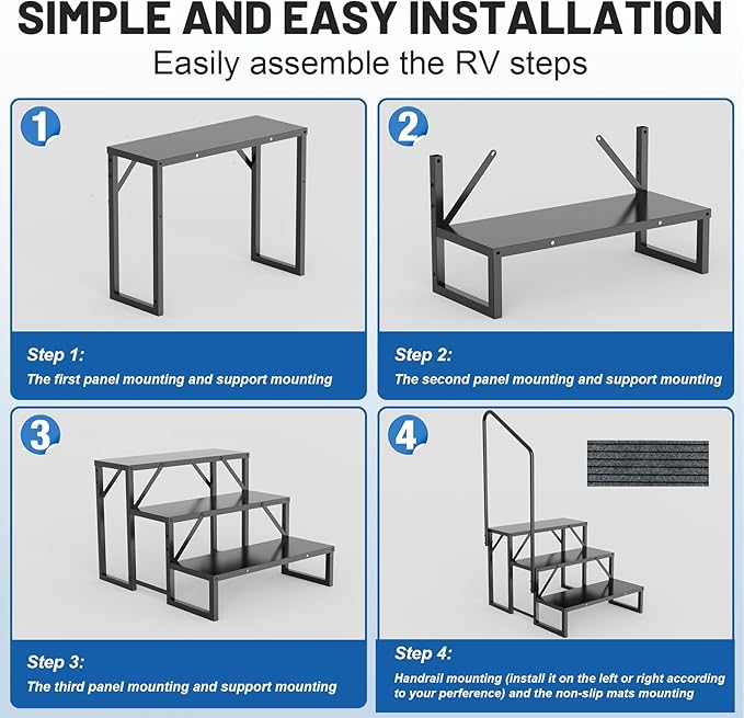 RV Steps Spa Steps with Handrail - 3 Step Hot Tub Steps Trailer Steps Mobile Home Stairs for 5th Wheel RV, Trailer, Hot Tub, Pool, Porch with Non-Slip Mats